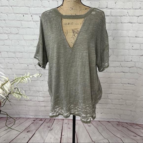 Free People Distressed Army/Moss Green Burn Out Style Top - Picture 4 of 12